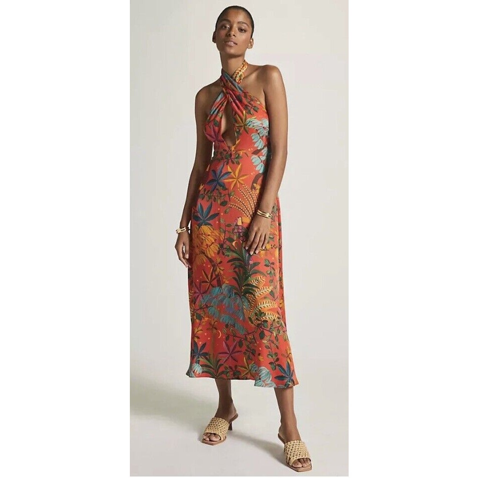 Farm Rio X Anthropologie Tropical Toucan Halter Maxi Dress L